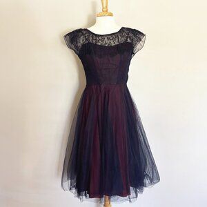 1950s Tulle Lace Navy Prom Dress